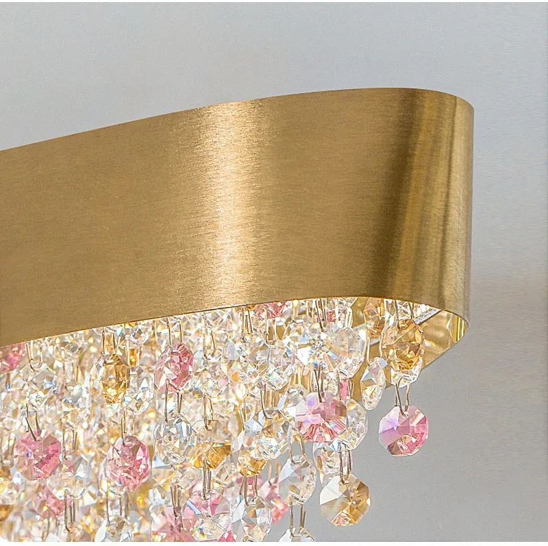 YLK Yasmine Luxury modern crystal chandelier oval design hanging brushed gold kitchen island