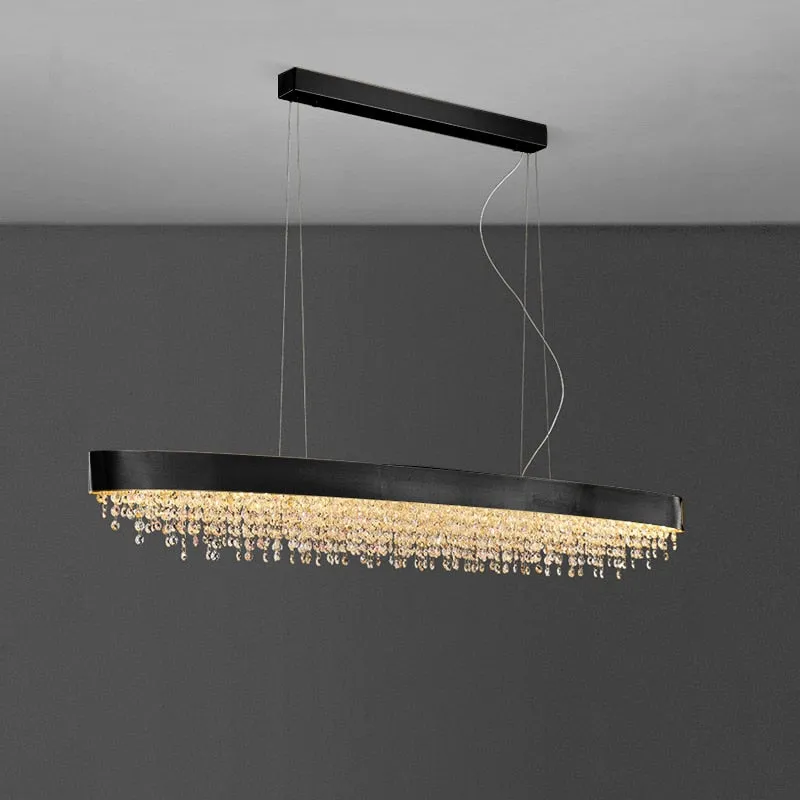 YLK Yasmine Luxury modern crystal chandelier oval design hanging brushed gold kitchen island