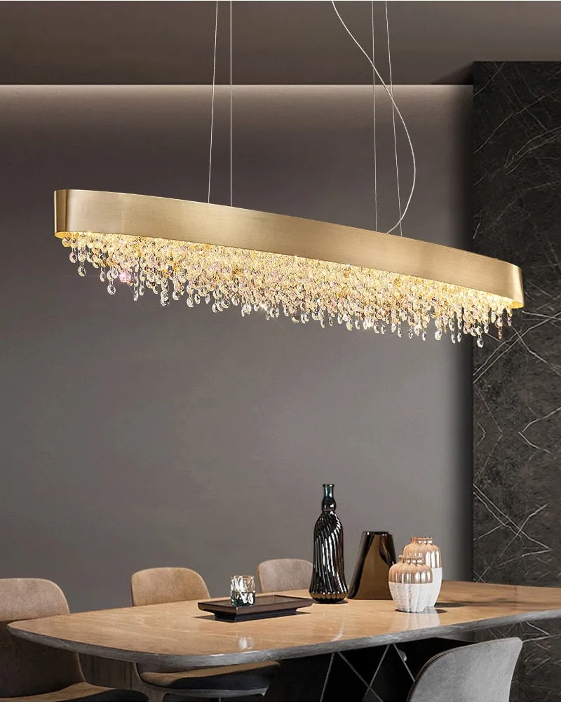 YLK Yasmine Luxury modern crystal chandelier oval design hanging brushed gold kitchen island
